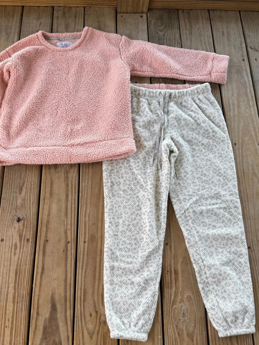 MUK LUKS Cozy Plush Fleece Lounge Set Pink & Ivory